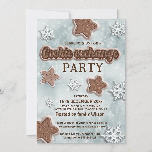 Winter modern cookie exchange party invitation (Front)
