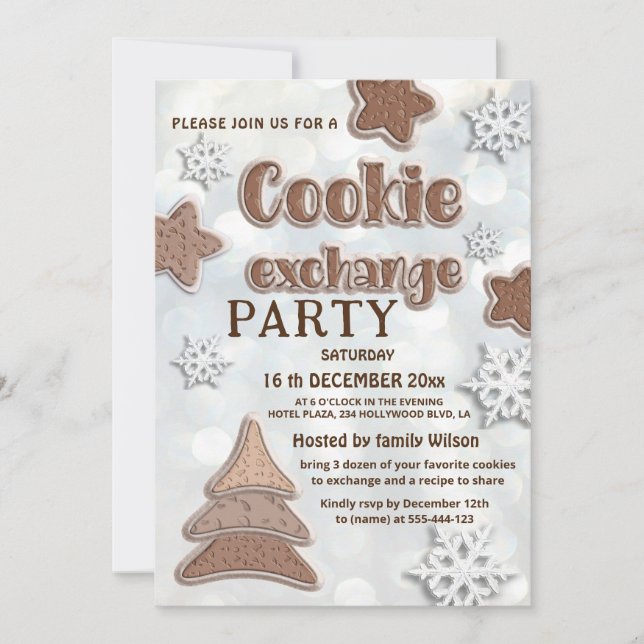 Winter modern cookie exchange party invitation (Front)