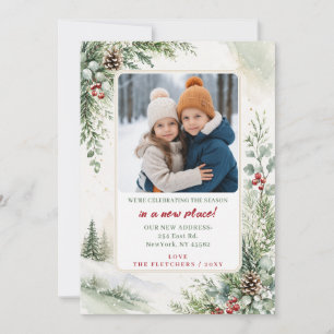 Winter Modern New Home for Holidays Photo Moving Holiday Card