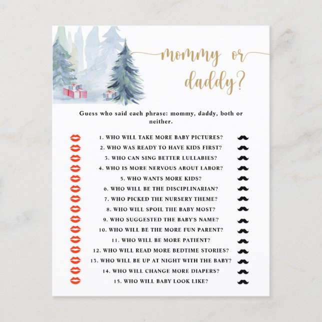 Winter mommy or daddy baby shower game (Front)
