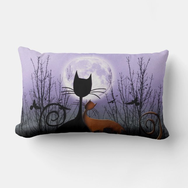 Winter Moon & Cats In Love Lumbar Pillow (Front)