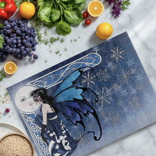 Winter Moon Fairy Blue Cutting Board