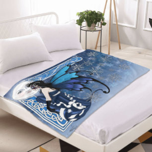 Winter Moon Fairy Blue Fleece Blanket