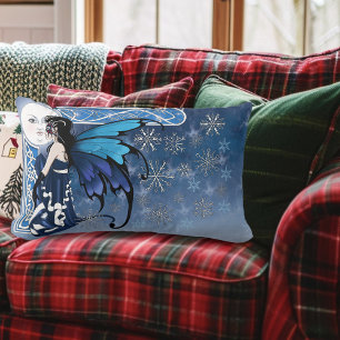 Winter Moon Fairy Blue Lumbar Pillow