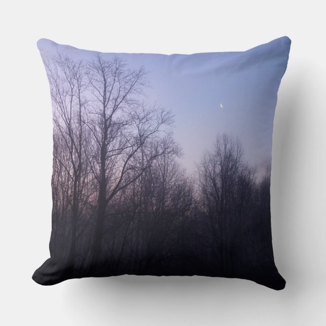 Winter Moon Morning Landscape Photography Throw Pillow (Front)