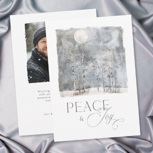 Winter Moon Peace and Joy Watercolor Photo Holiday Card
