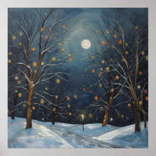 Winter Moonlit Trees Lights Poster