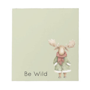 Winter Moose Red Scarf Green Coat Notepad