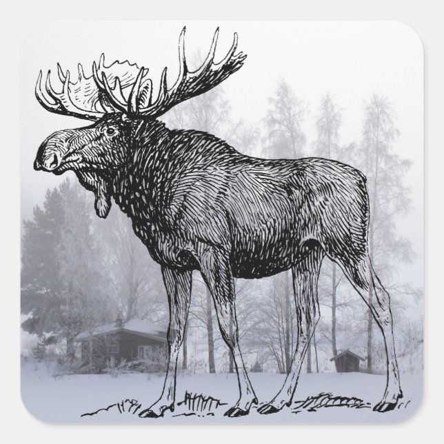 Winter Moose Square Sticker (Front)