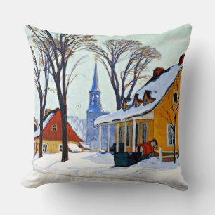 Winter Morning, fine art by Clarence Gagnon Throw Pillow