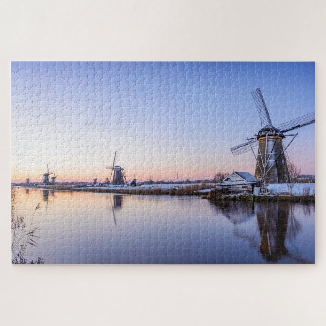 Winter morning with windmills in the Netherlands Jigsaw Puzzle (Horizontal)