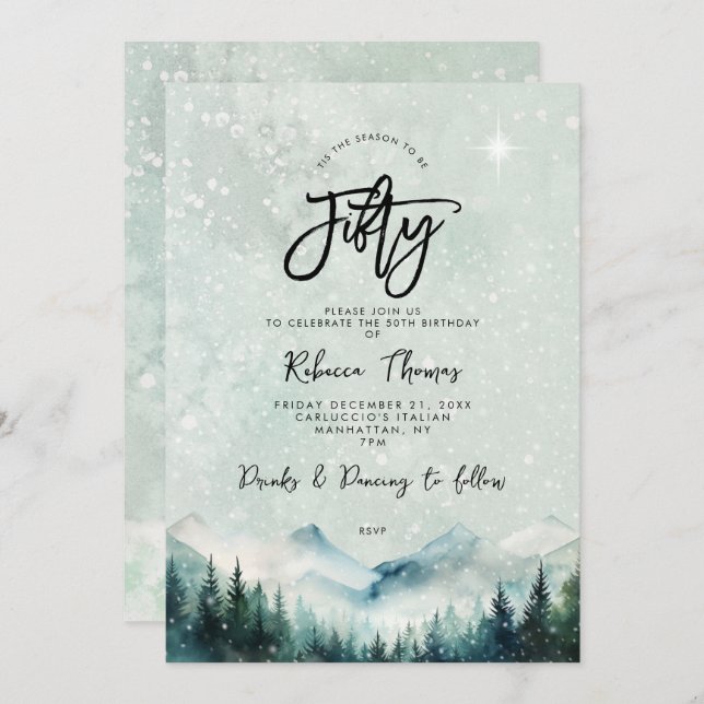 winter mountain 50th birthday invitation (Front/Back)