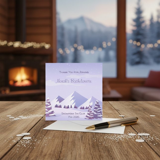 Winter Mountain Bachelorette Personalized Square  Thank You Card (Creator Uploaded)