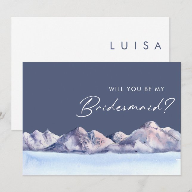 Winter Mountain Evening Bridesmaid Proposal Invitation (Front/Back)