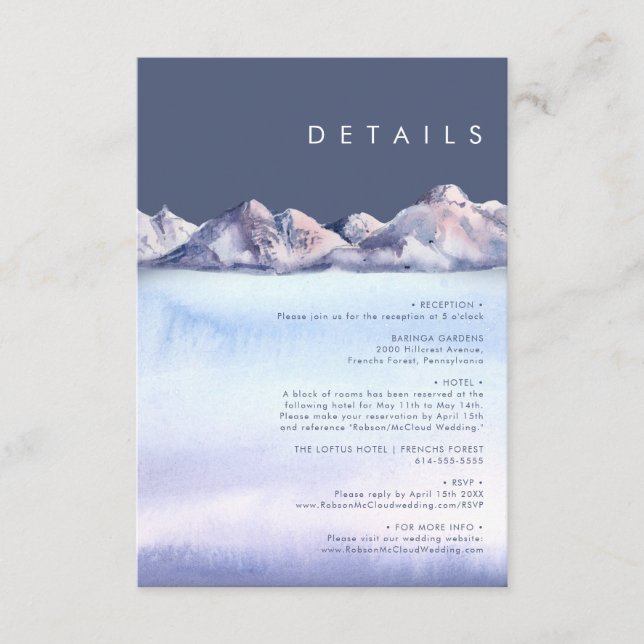 Winter Mountain Evening Details Enclosure Card (Front)