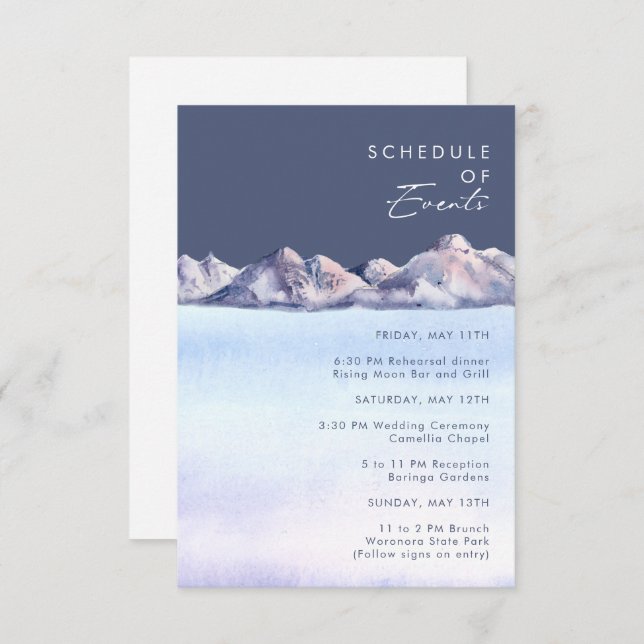 Winter Mountain Evening Schedule of Events Enclosure Card (Front/Back)