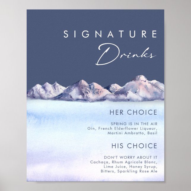 Winter Mountain Evening Signature Drinks Sign (Front)