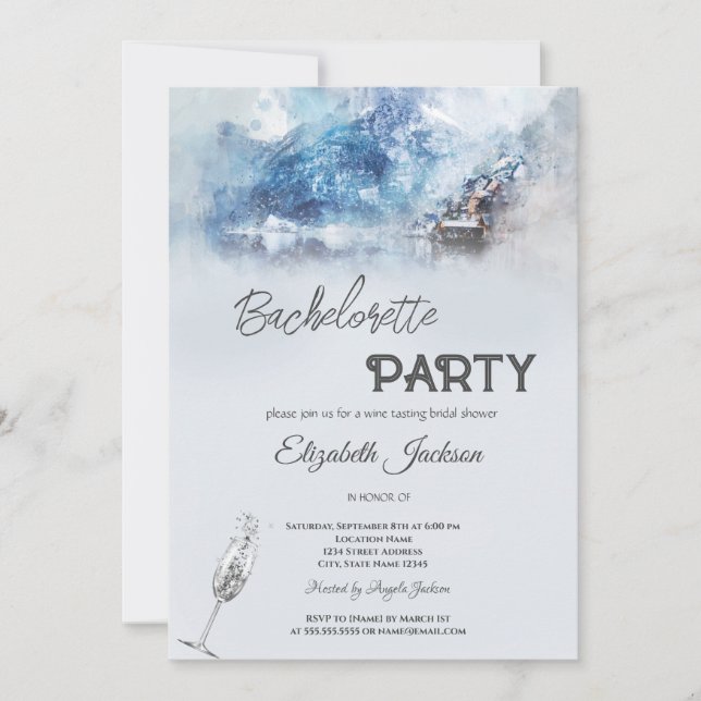 Winter Mountain Lake  Bachelorette   Invitation (Front)