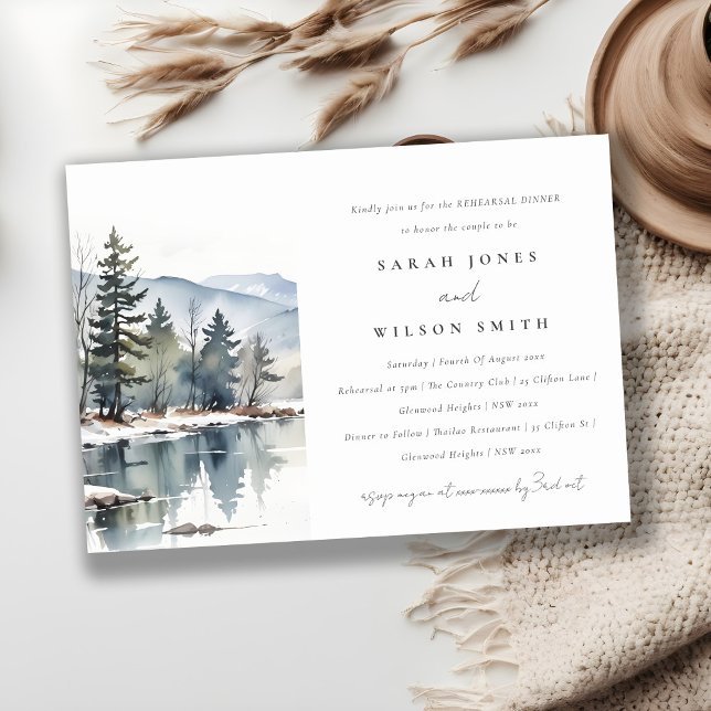 Winter Mountain Lake Landscape Rehearsal Dinner Invitation (Creator Uploaded)