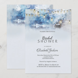 Winter Mountain Lake String Lights Invitation