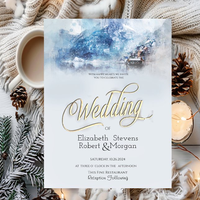 Winter Mountain Lake  Wedding Invitation (Creator Uploaded)