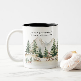 Winter Mountain Mug: Cozy Forest & Snow Two-Tone Coffee Mug
