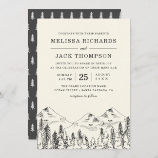 Winter Mountain Pine Tree Forest Rustic Wedding Invitation