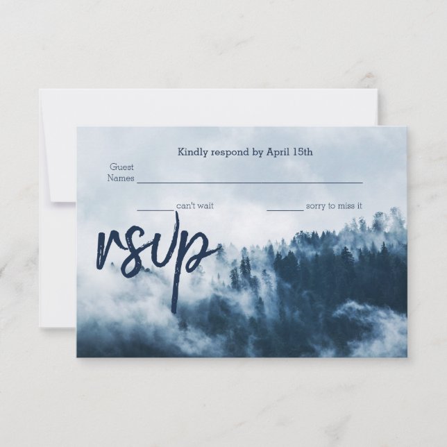 Winter Mountain Pines Wedding RSVP Card (Front)