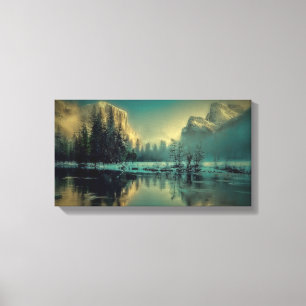 Winter Mountain Scene by the Lake Canvas Print