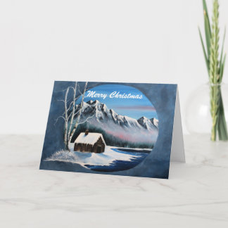 Winter mountain scene, holiday card