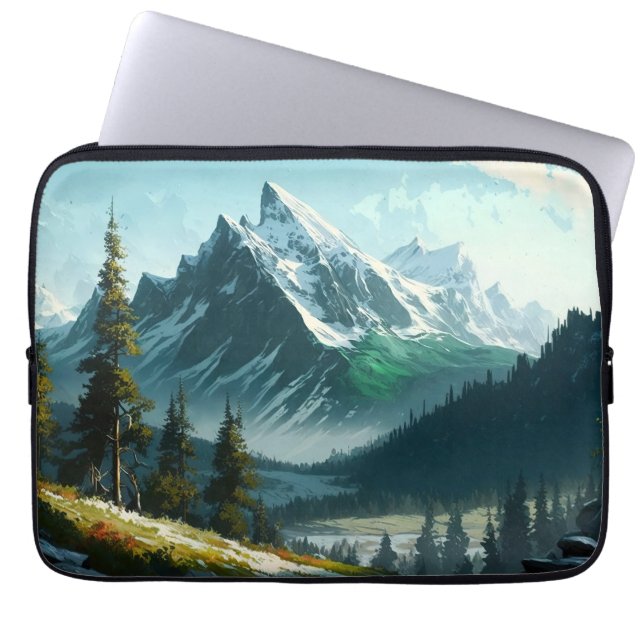 Winter Mountain Scene Laptop Sleeve (Front)