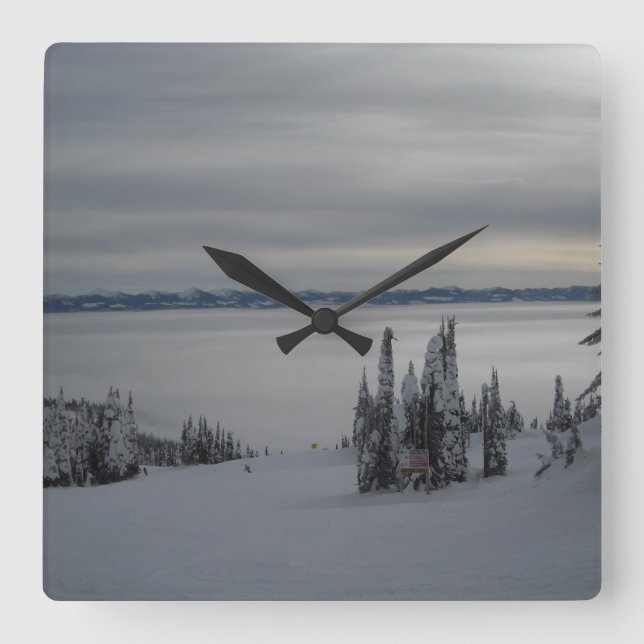 Winter Mountain Scene Square Wall Clock (Front)