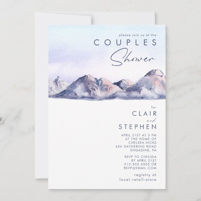 Winter Mountain Sunset Couples Shower Invitation (Front)