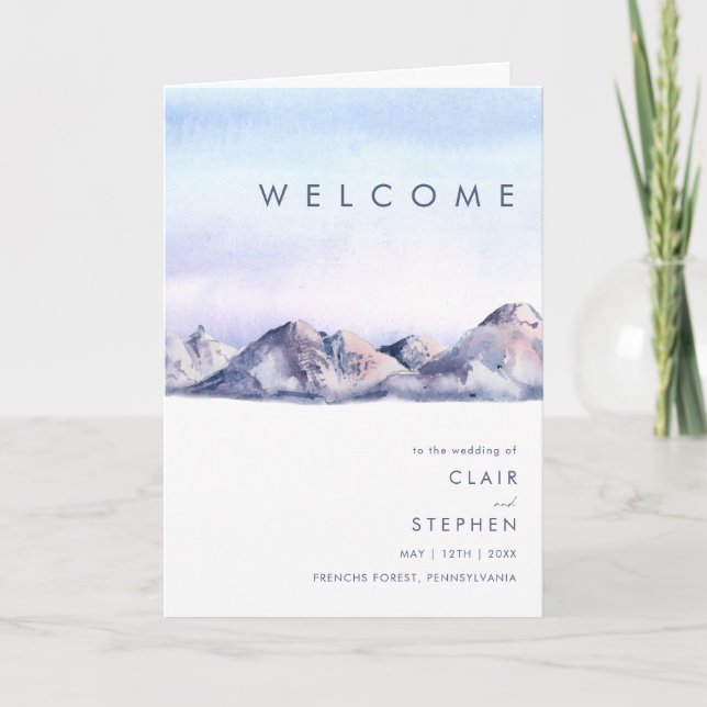 Winter Mountain Sunset Folded Wedding Program (Front)