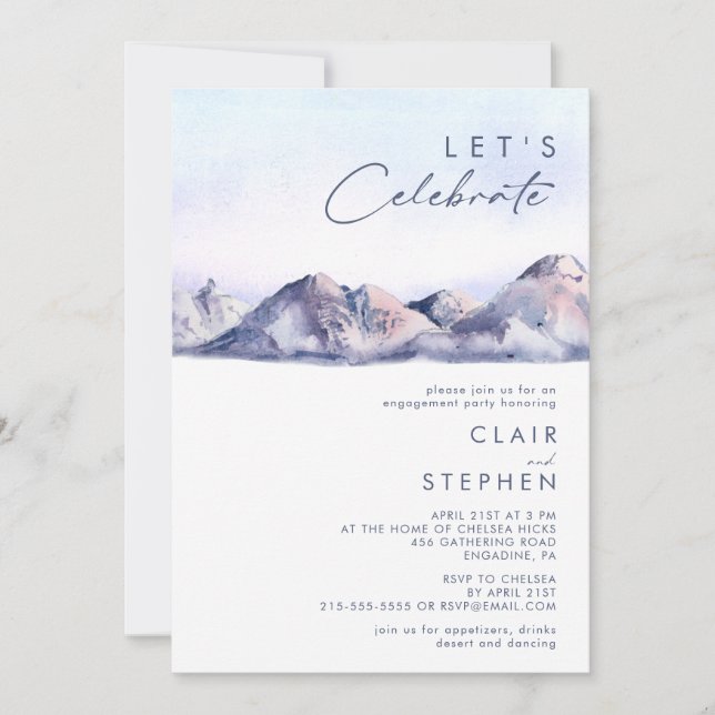Winter Mountain Sunset Let's Celebrate Invitation (Front)