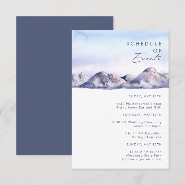 Winter Mountain Sunset Schedule of Events Enclosure Card (Front/Back)