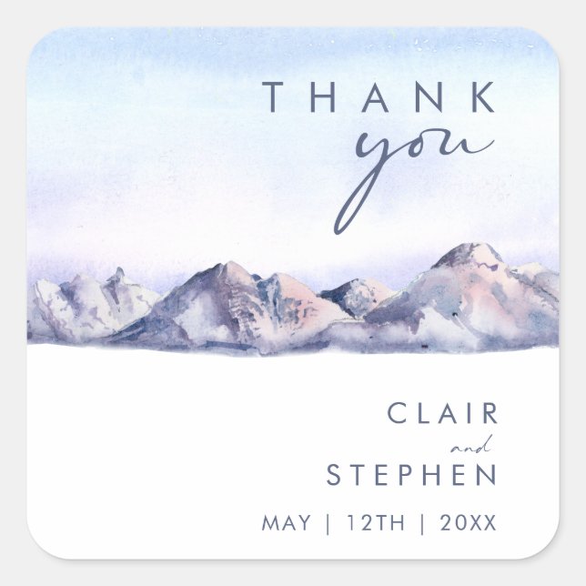 Winter Mountain Sunset Thank You Wedding  Square Sticker (Front)