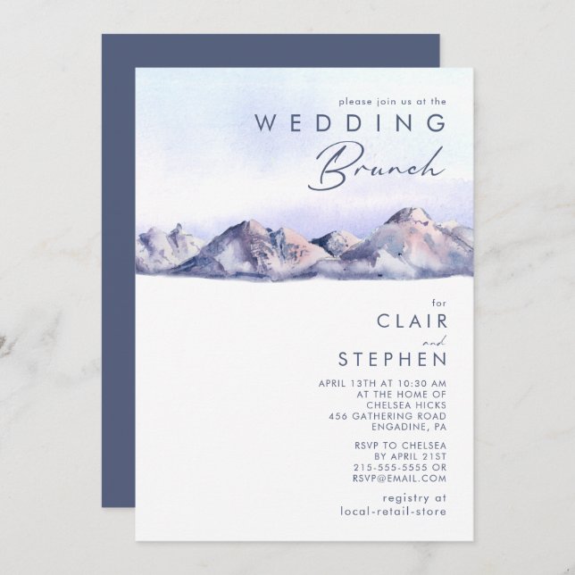 Winter Mountain Sunset Wedding Brunch Invitation (Front/Back)