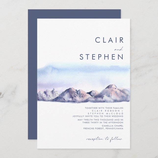 Winter Mountain Sunset Wedding Invitation (Front/Back)