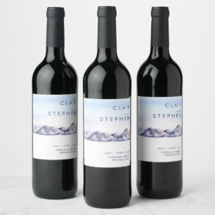 Winter Mountain Sunset Wedding Wine Label