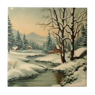 Winter Mountain Village by the Creek Tile