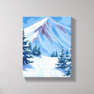 Winter Mountain Watercolor Snow Nature Landscape Canvas Print