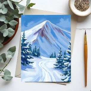 Winter Mountain Watercolor Snow Nature Landscape Postcard