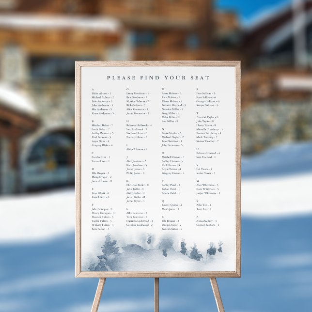 Winter Mountain Wedding Alphabetical Seating Chart (Creator Uploaded)