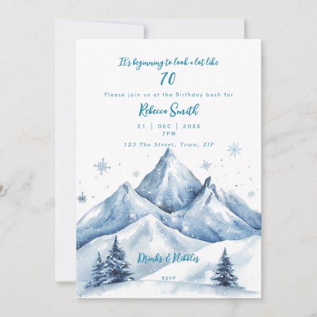 winter mountains 70th birthday invitation (Front)