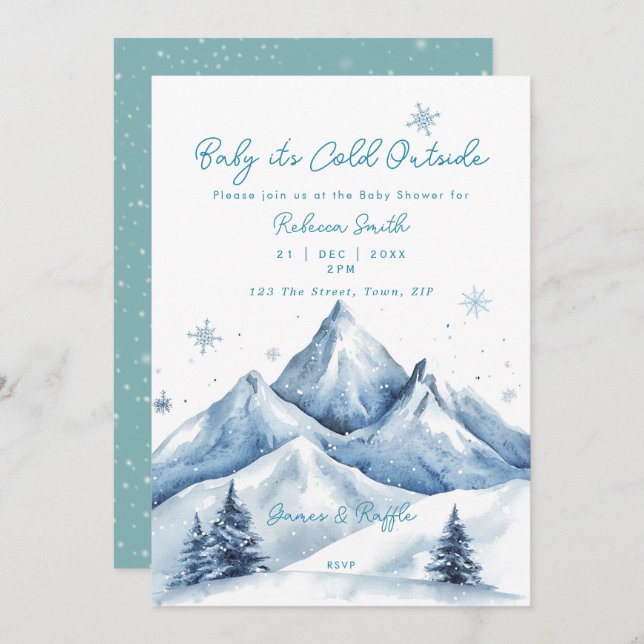 winter mountains baby shower invitation (Front/Back)