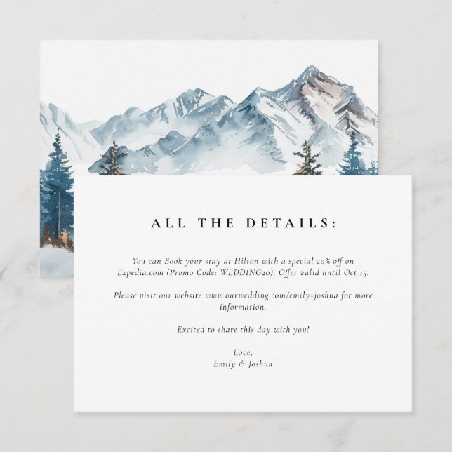 Winter Mountains Pine Tree Wedding Enclosure Card (Front/Back)
