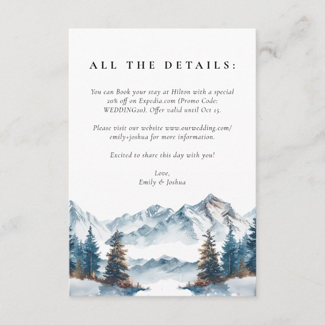 Winter Mountains Pine Tree Wedding Enclosure Card (Front)