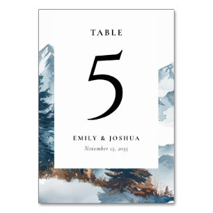 Winter Mountains Pine Tree Wedding Table Card