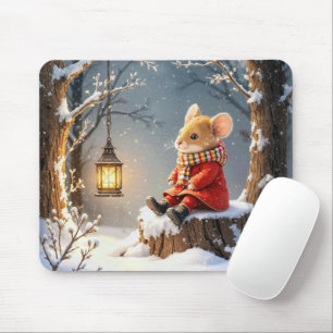 Winter Mouse and Lantern In Snowflakes Mouse Pad